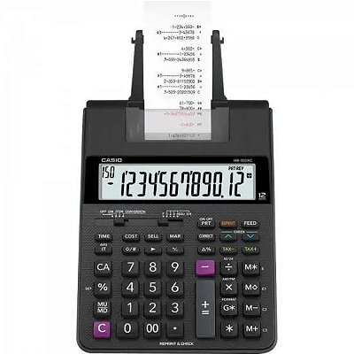 CALCULADORA C/ BOBINA CASIO MOD. HR-100RC-B-K-B-DC PRETA, DISPLAY LCD, 12 DÍGITOS +2 LINHAS, FT BI