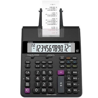 CALCULADORA C/ BOBINA CASIO MOD. HR-150RC-B-DC PRETA, DISPLAY LCD, 12 DÍGITOS +2 LINHAS/SEG FT BI