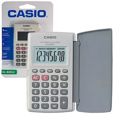 CALCULADORA DE BOLSO CASIO MOD HL-820LV-WE-S4-DP BRANCA, 08 DÍGITOS BATERIA LR54X1 BIG DISPLAY C/ T
