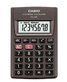 CALCULADORA DE BOLSO CASIO MOD HL-A4-S4-DP PRETA, 08 DÍGITOS BATERIA LR54X1 ULTRAPORTÁTIL