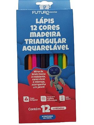 LÁPIS 12 CORES MADEIRA TRIANGULAR AQUARELÁVEL REF.:FE02242 - FUTURO OFFICE