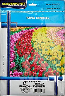 PAPEL ESPECIAL FILME ADESIVO TRANSPARENTE A4 10FOLHAS - MASTERPRINT