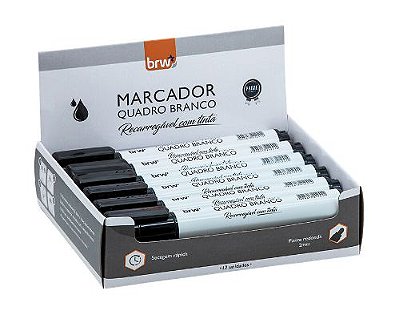 MARCADOR QUADRO BRANCO RECARREGÁVEL COM TINTA PRETO LINHA PRIME CAIXA C/12UN CA6012- BRW