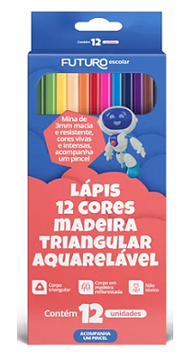 LÁPIS  FE092242 12 CORES MADEIRA TRIANGULAR AQUARELAVEL - FUTURO ESCOLAR