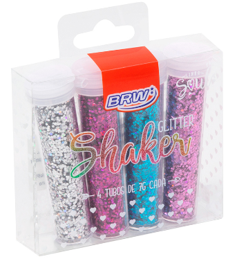 GLITTER SHAKER HEXAGONAL 7G BLISTER C/ 4 CORES REF.: GL0503 - BRW