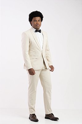 Terno Pataloo Plus Linho Sem Colete Com Forro Jacquard Branco