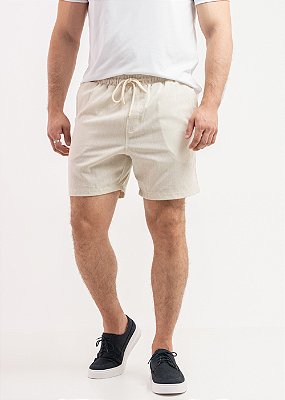 Bermuda Linho Masculina Slim Cós Elástico Bege Casual PATALOO