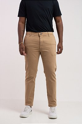 Calça Alfaiataria Masculina Algodão Confort Elastano Caqui PATALOO