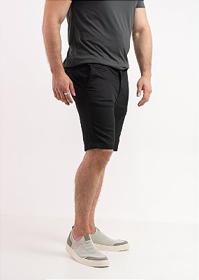 Bermuda Alfaiataria Masculina Algodão Slim Preta Acetinada PATALOO
