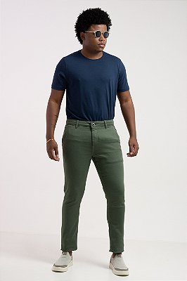 Calça Alfaiataria Masculina Algodão Elastano Slim Verde Militar Fosco PATALOO