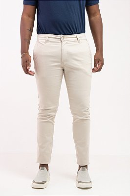 Calça Alfaiataria Masculina Slim Algodão Elastano Bege Spinning PATALOO