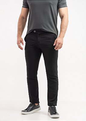 Calça Alfaiataria Masculina Linho Viscose Slim Fit Preta PATALOO