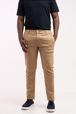 Calça Alfaiataria Masculina Slim Algodão Elastano Bege Barbara PATALOO