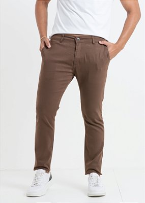 Calça Masculina Brim Acetinada Slim Marrom PATALOO
