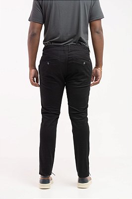 Calça Alfaiataria Masculina Algodão Slim Fit Preta Ajuste Lateral PATALOO