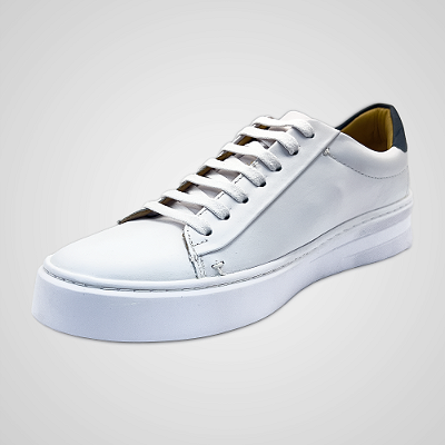 Tênis Sneaker Masculino Couro Branco Evoque Detalhe Azul Marinho PATALOO