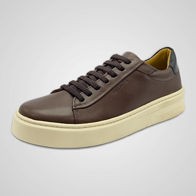 Sapatênis Masculino Couro Liso Slip-On Calce Fácil Marrom Evoque PATALOO