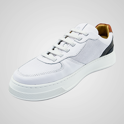 Tênis Masculino Couro Legítimo EVA Leve Slip On Branco Horus PATALOO