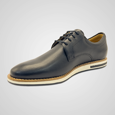 Sapato Casual Masculino Couro Legítimo Cadarço Preto Malaga PATALOO
