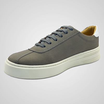Tênis Masculino Couro Nobuck Casual Cinza Solado Caixa Alta Rio PATALOO