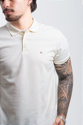 Camisa Polo Masculina Texturizada Tricot Algodão Creme PATALOO