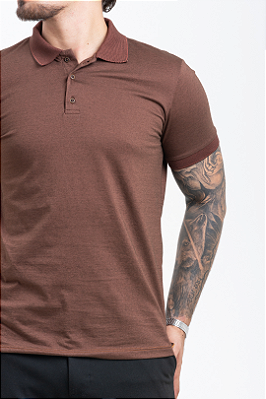 Camisa Polo Masculina Algodão Poliéster Marrom Mescla PATALOO