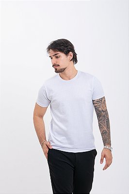 Camiseta Masculina Slim Fit Algodão Elastano Canelada Branca Anchor PATALOO