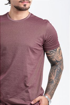 Camiseta Masculina Algodão Poliéster Stripes Slim Bordô PATALOO