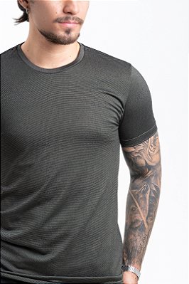 Camiseta Masculina Algodão Poliéster Stripes Slim Verde Musgo PATALOO