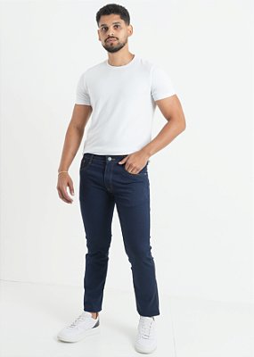 Calça Jeans Masculina Slim Azul Escuro Elastano Casual PATALOO