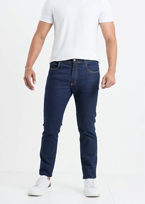 Calça Jeans Masculina Slim Elastano Denim Escuro Detalhes Cobre PATALOO