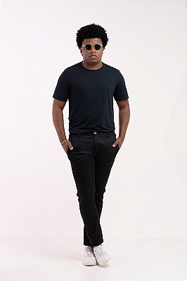 Calça Alfaiataria Masculina Algodão Slim Preto Acetinada Andrews PATALOO