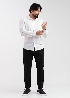Camisa Social Masculina Microfibra Slim Branca Manga Longa PATALOO