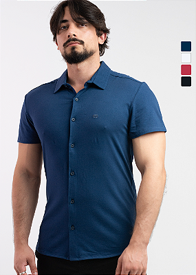 Camisa Social Masculina Manga Curta Slim Fit Algodão PATALOO