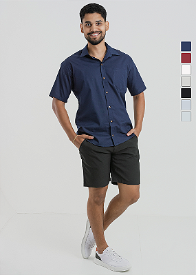 Camisa Social Masculina Manga Curta Linho Botão de Coco PATALOO