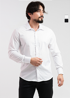 Camisa Social Masculina Slim Fit Manga Longa Poliéster PATALOO
