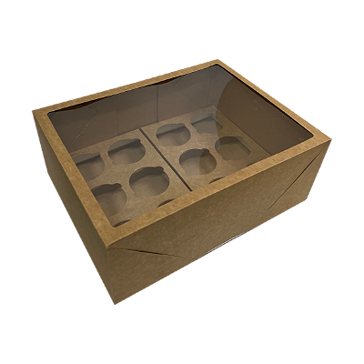 Caixa Para 12 Cupcakes C/ Visor - Kit 5 Unidades - Kraft
