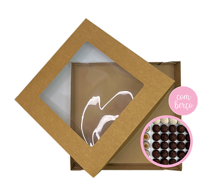 Caixa Para 100 Doces C/ Visor C/ Berço - Kit 5 Unidades - Kraft