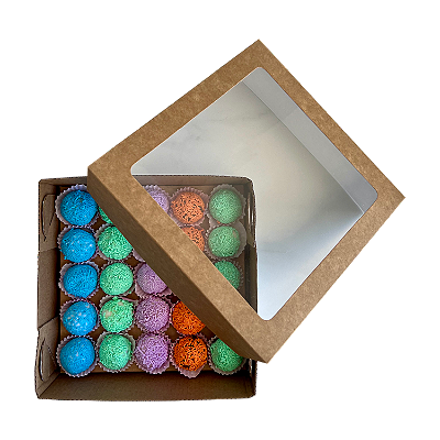 Caixa Para 25 Doces C/ Visor C/ Berço - Kit 5 Unidades - Kraft