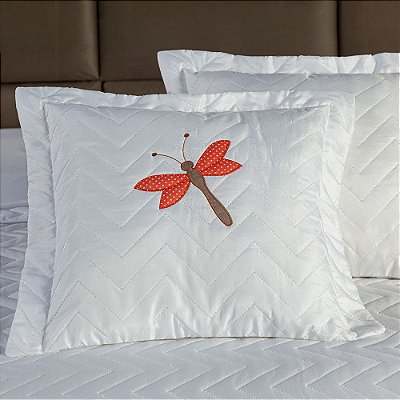Capas de Almofada Bordada C/02 Peças  45cm x 45 cm Libélula Bordada Com Zíper -  Cor Branco