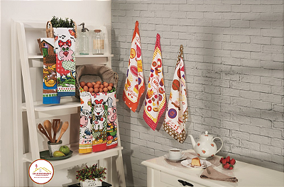 Kit 6 Pçs Pano de Copa para Cozinha Veneza 95% Algodão 230g/m² Estampada Vibrantes e Variadas