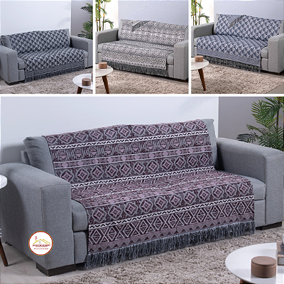 Mata Xale para Sofá Luxor Jacquard Dupla Face com Franja 2,10m x 1,35m