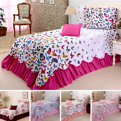 Kit 3 Peças Cobre leito Colcha Com Babado Tecido Matelassado