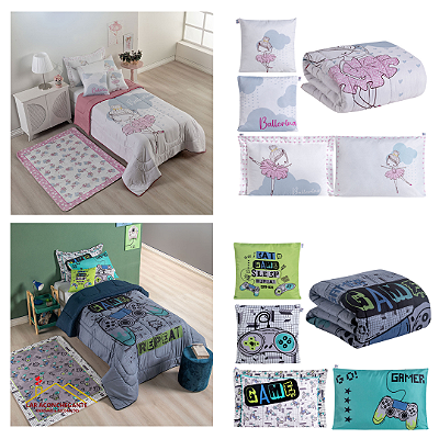 Kit 5 Pçs Edredom Solteiro Infantil e Juvenil Estampado Hipercal 400 Fios