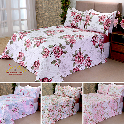 Kit Cobre Leito Casal Queen Acabamento Matelado Ultrassônico C/03 Peças