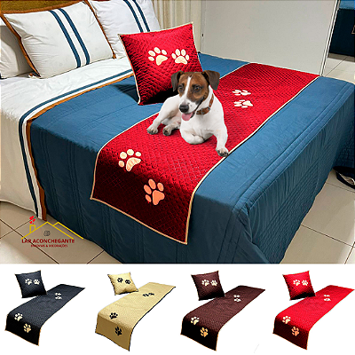 Kit 3 Pçs Peseira Cama Casal Padrão Impermeável e Almofada Cheia Pet 2,00 X 72