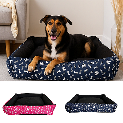 Cama Pet Grande Quadrada Impermeável Lavável Com Zíper e Refil - 60cm x 50cm x 15 cm