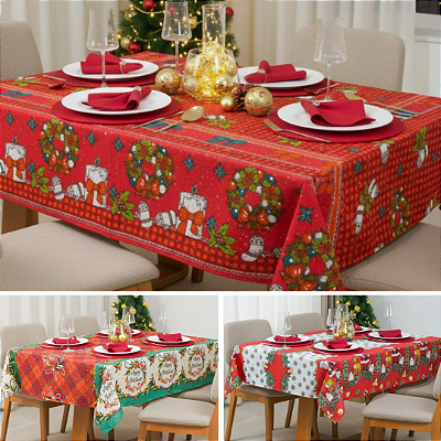 Kit Toalha de Mesa Natal 4 Lugares 9 Pçs C/Guardanapos e Anéis