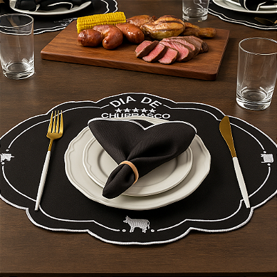 Kit 12 Pçs 6 Lugares Mesa Posta Sousplat Jogo Americano Churrasco Bordado