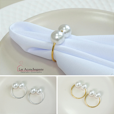 Kit 10 Pçs Anel para Guardanapo 10 Lugares Pérola Dupla Grande 4x3cm Argola